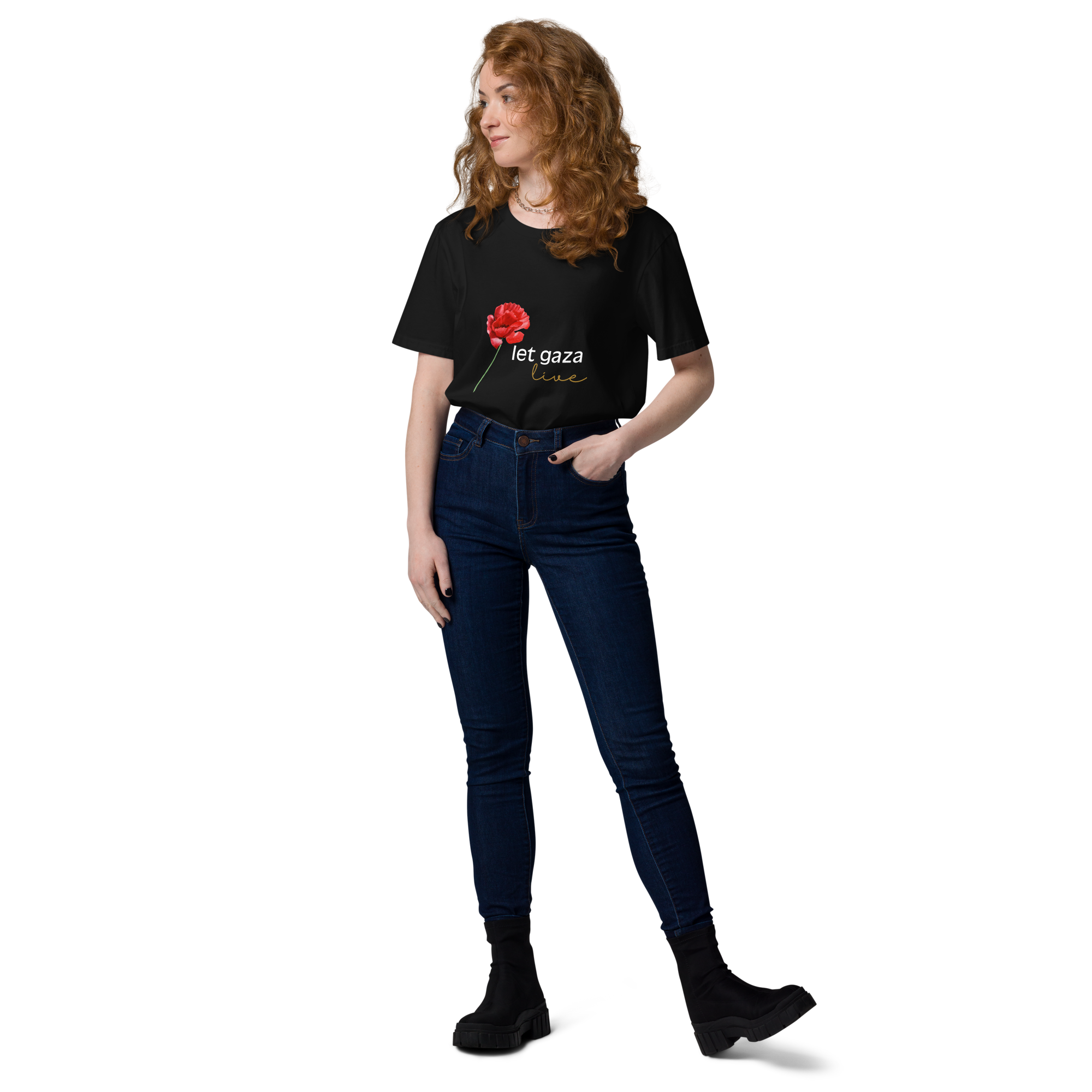 Let Gaza Live | Organic Cotton T-Shirt - Black, Sizes Small-5XL