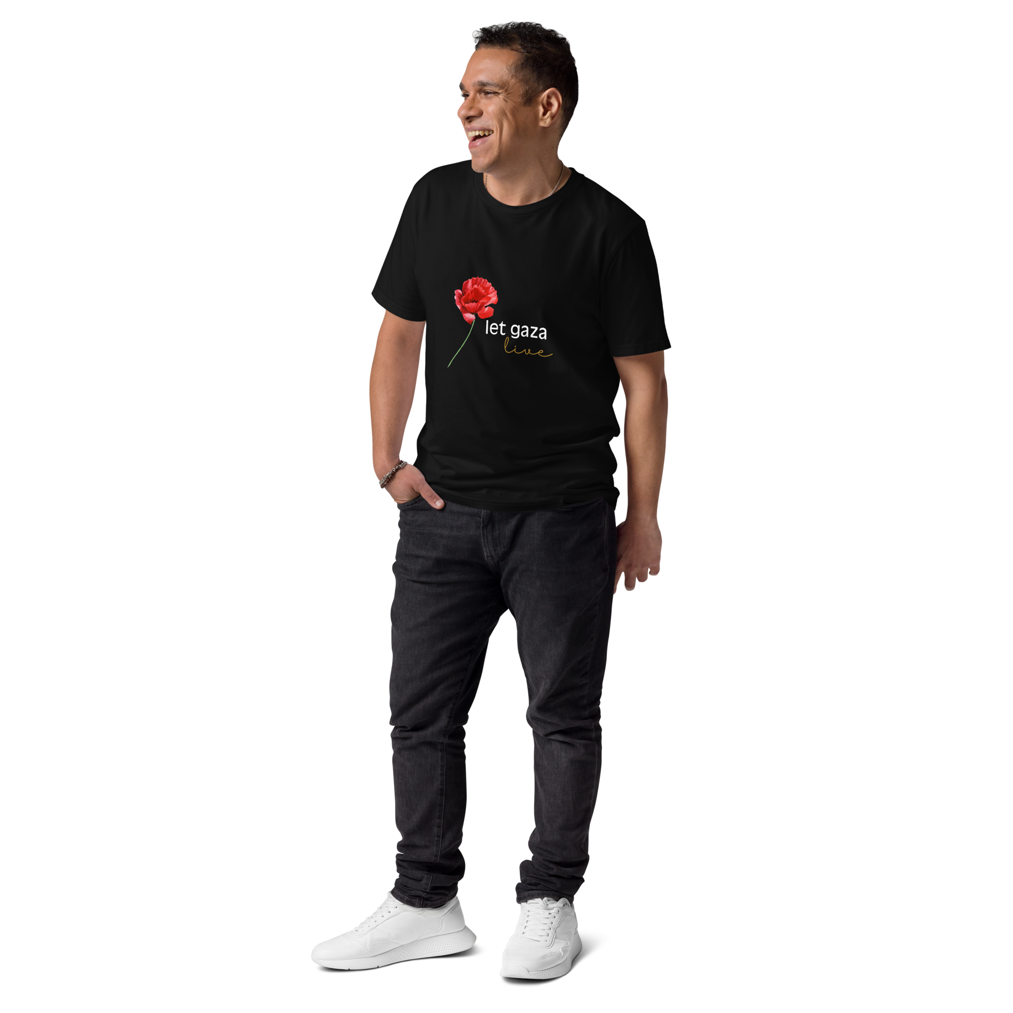 Let Gaza Live | Organic Cotton T-Shirt - Black, Sizes Small-5XL