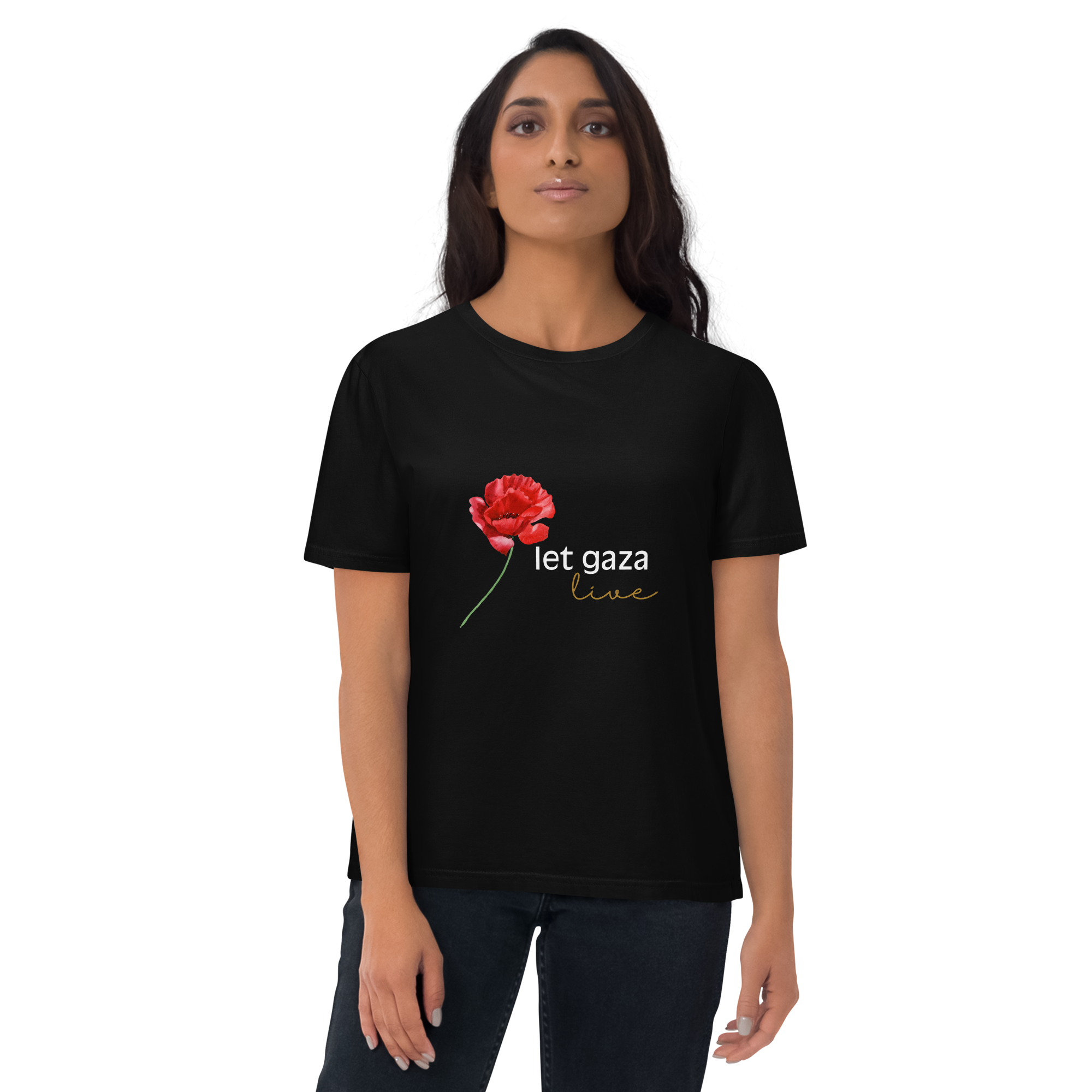 Let Gaza Live | Organic Cotton T-Shirt - Black, Sizes Small-5XL