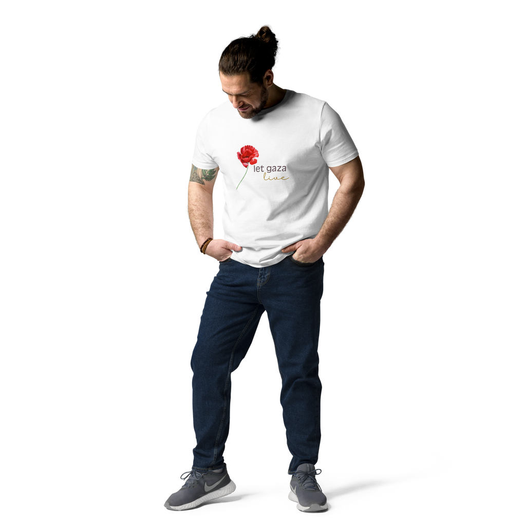 Let Gaza Live | Organic Cotton T-Shirt - White, Sizes Small-5XL