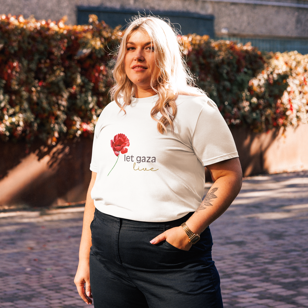 Let Gaza Live | Organic Cotton T-Shirt - White, Sizes Small-5XL