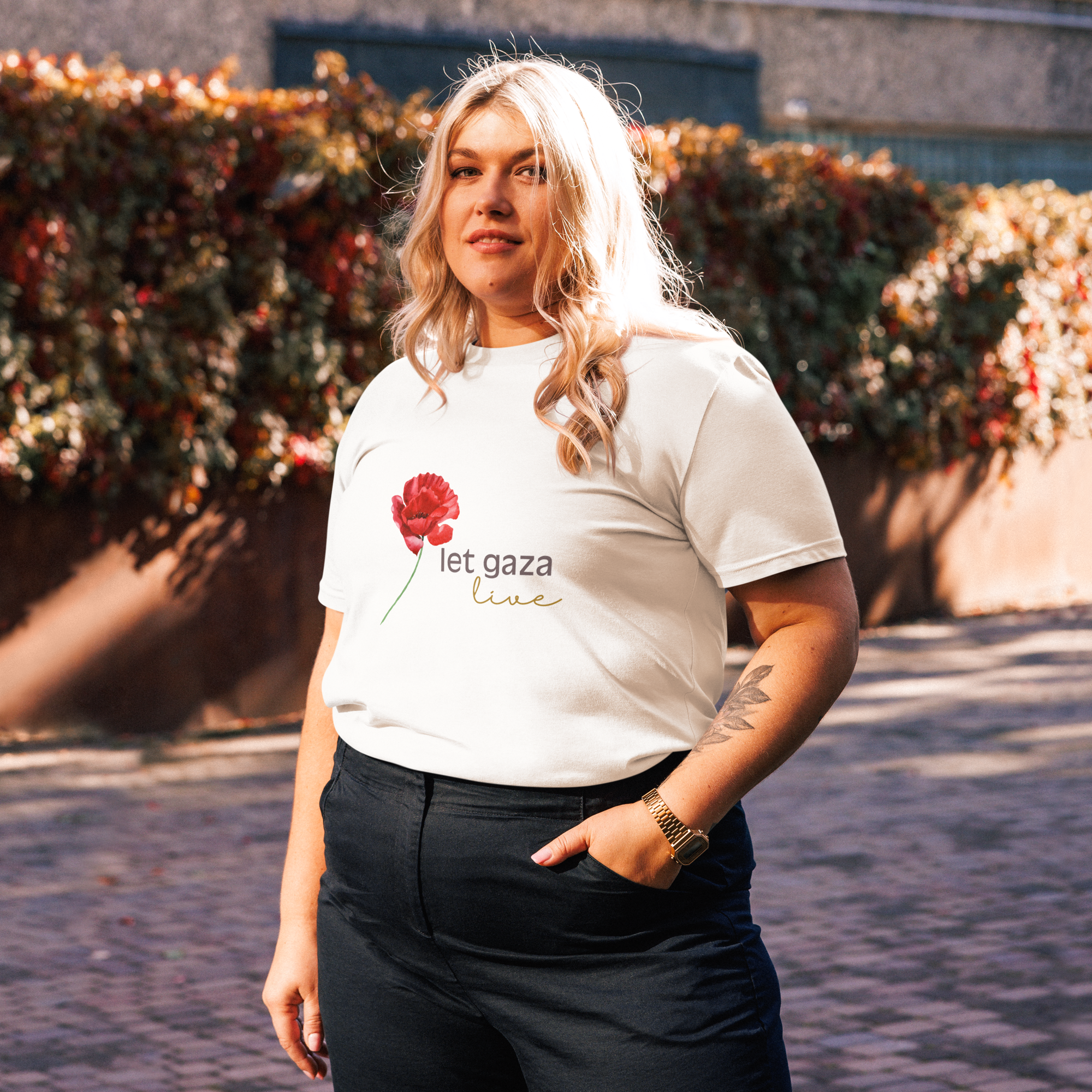 Let Gaza Live | Organic Cotton T-Shirt - White, Sizes Small-5XL