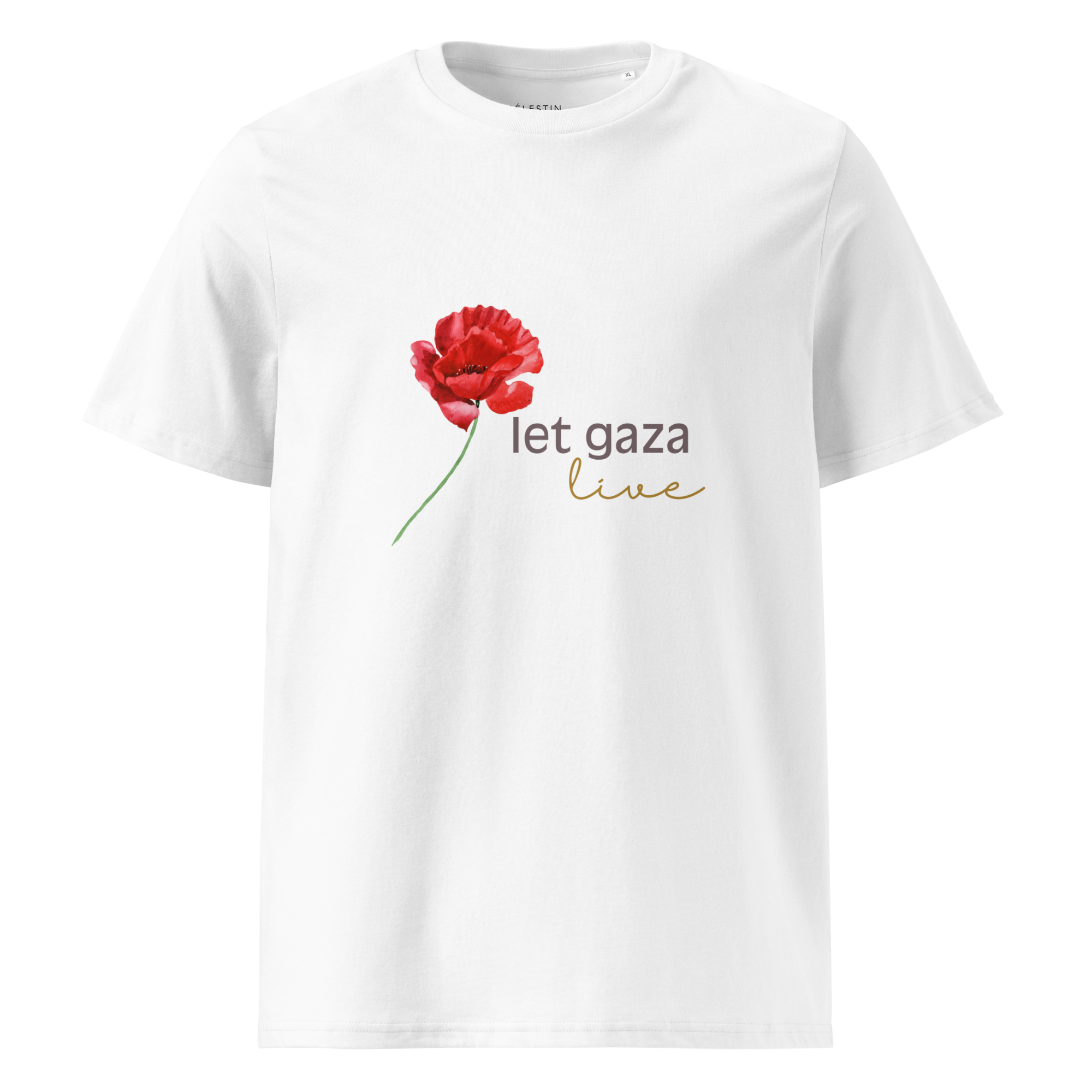 Let Gaza Live | Organic Cotton T-Shirt - White, Sizes Small-5XL