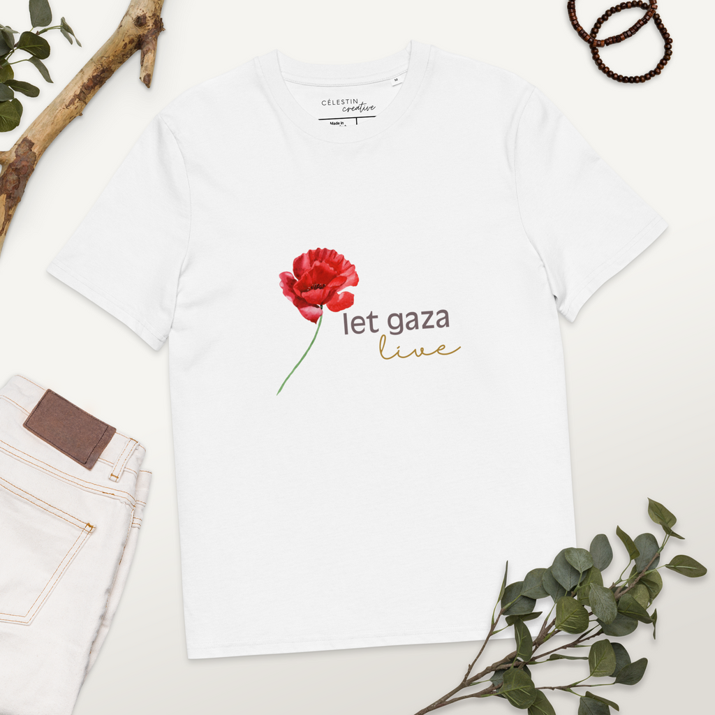 Let Gaza Live | Organic Cotton T-Shirt - White, Sizes Small-5XL